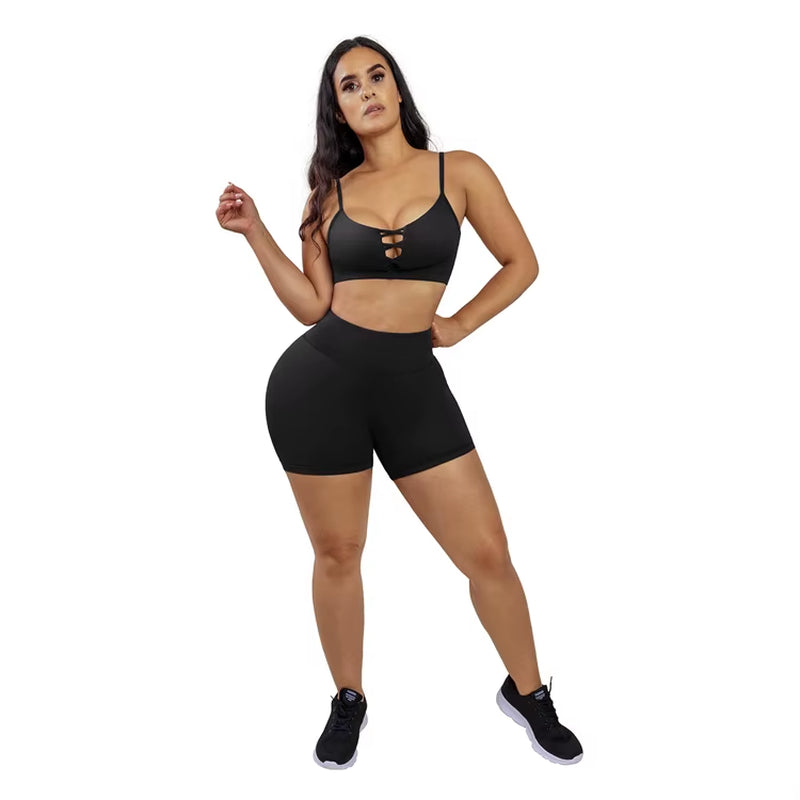 HEXIN Custom Logo Service Fitness Yoga Pants Set Seamless Sportswear Women Workout Short Set